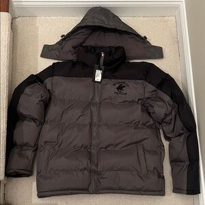 NWT Beverly Hills Polo Club Gray and Black Puffer Jacket